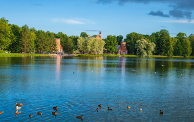 View of the Admiralty with reflection in the water of the Big Pond of Catherine Park