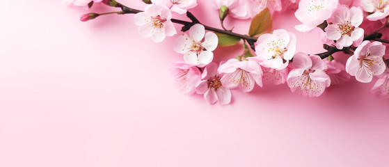 Naklejka na ściany i meble Cherry blossom flower on pink background