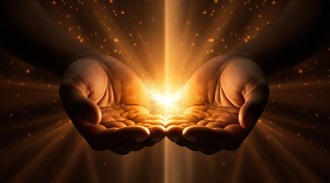 Both hands emit a bright shining light. generative AI