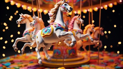 A marshmallow carousel with colorful marshmallow horses.