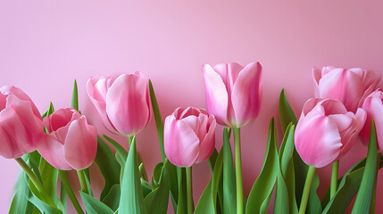 Fototapeta premium Pink tulips bouquet on pink background