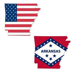 Outline of a map of the U.S. state of Arkansas with a flag