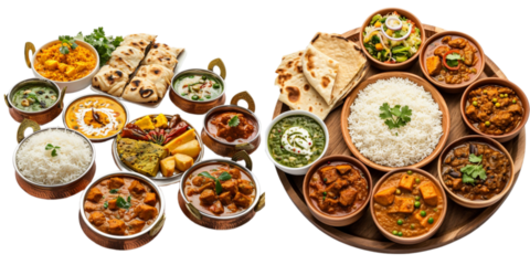 Colorful indian food set mockup in 3d without backoground png for decoration. Created using generative AI.
