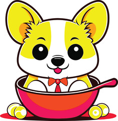 Kawaii a cute corgi eating ramen Vector Art illustrator Design 