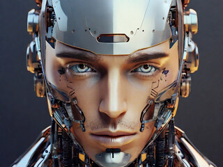 male robot face, Artificial intelligence concept