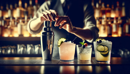 Fototapeta na wymiar Subtle Craftsmanship: Bartender's Hands Pouring Sophisticated Cocktails