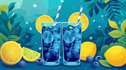 Blue Curacao Lemonade cartoon - obrazy, fototapety, plakaty