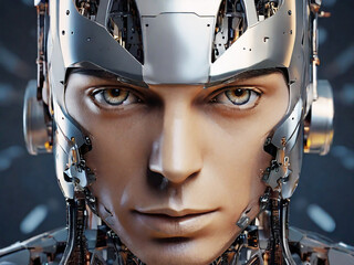Fototapeta premium male robot face, Artificial intelligence concept