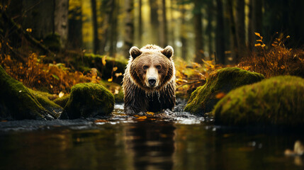 Bear in the forest with river