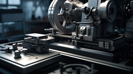 Fototapeta premium finishing metal working on a high precision grinding machine in a workshop, highlighting the precision and craftsmanship involved.