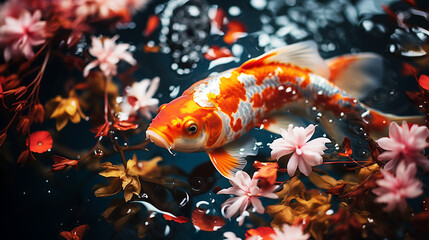 Obraz na płótnie Canvas Beautiful colorful koi fish in the water