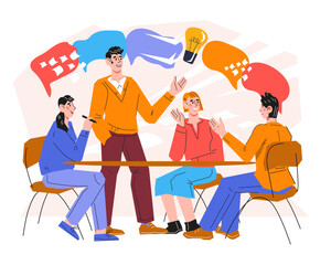 Business people debate, partnership, teamwork, brainstorming and collaboration. Professional relationships and discussion of business strategy. Successful team environment, vector isolated.