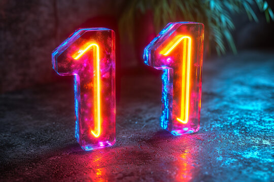 Number 11 - colorful glowing outline alphabet symbol on blue lens flare dark background