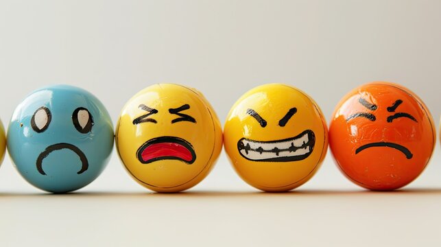 Eggs with different emotions on a white background. Emotions concept