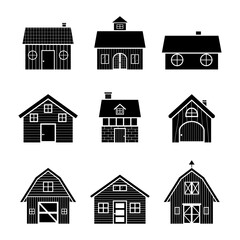 Set of silhouette barn farm and house buildings icon design vector illustration