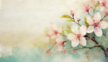 Obraz na płótnie Canvas Old paper confectionery pastel background with blooming cherry tree flowers and copyspace.
