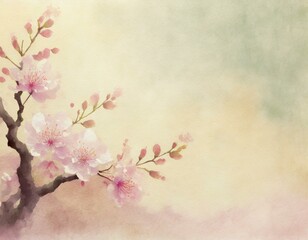 Obraz na płótnie Canvas Old paper confectionery pastel background with blooming cherry tree flowers and copyspace. 