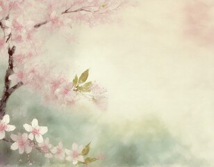 Obraz na płótnie Canvas Old paper confectionery pastel background with blooming cherry tree flowers and copyspace. 