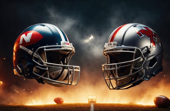 american football helmet on a football field, vs concept 