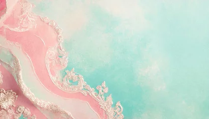 Fotobehang Old paper textured confectionery pink and turquoise pastel background with copyspace.   © Kati Lenart