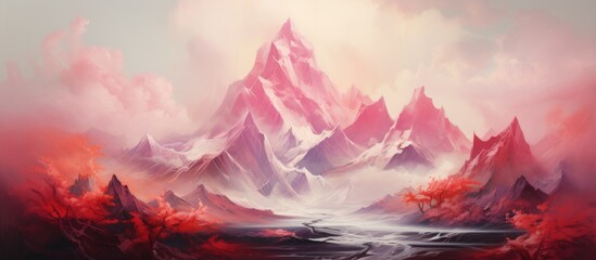 The observer was captivated by the breathtaking beauty of the abstract mountain landscape, painted in vibrant shades of red, offering a decorative and artistic look that was both colorful and