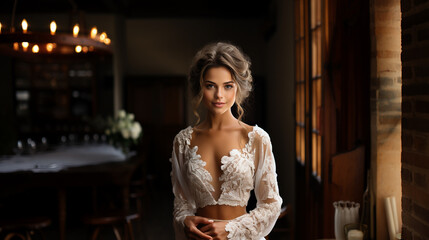 Fototapeta na wymiar Closeup portrait woman in wedding dress