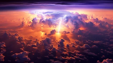 Crédence de cuisine en verre imprimé Corail Lightning on clouds