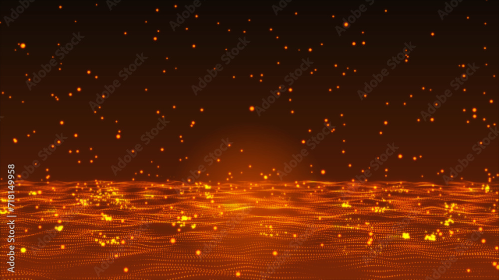 Poster abstract hi-tech bouncing particles background. sphere particles are falling, bouncing, and explodin