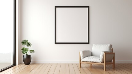 mockup poster frame displayed in a modern art gallery, with a contemporary frame that complements...