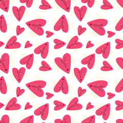 Bright Valentines Day seamless pattern with cool angels hearts.