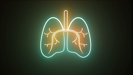 Glowing red and bright blue neon human lung animated video. Human respiratory system, lungs, anatomy, and animation. Bright neon line Lungs icon isolated on black background.
