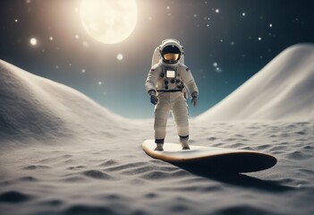 Fototapeta na wymiar Astronaut with his surfboard on another planet.