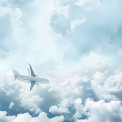 Fototapeta na wymiar An illustration of a commercial airplane flying through picturesque clouds, representing worldwide travel and tourism. The image captures the excitement and adventure of leisure touring and summer vac