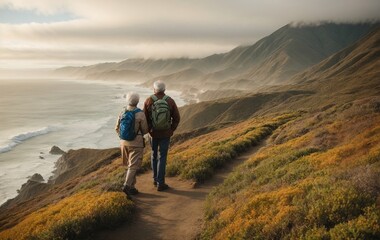 Fototapeta premium Senior couple hiking vacation