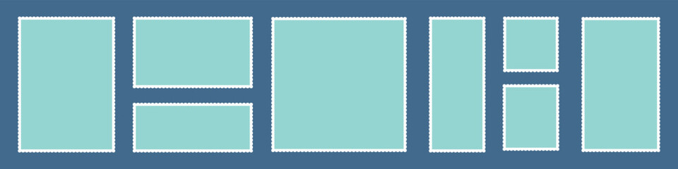 Zigzag Edge Rectangle Shapes. Postage stamps. Set of Blank postage stamps shape isolated on white background. Postal frame sticker template. 11:11