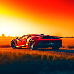 Car with sunset