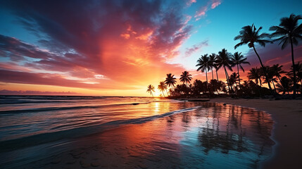 Fototapeta na wymiar Silhouette tropical coconut tree with sunset background