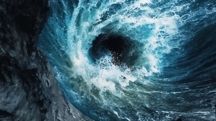 Water vortex from above on ocean - obrazy, fototapety, plakaty