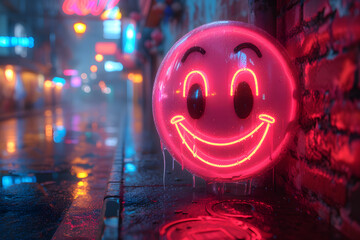 Strahlendes Glück: 3D-Smiley-Emoticon in lebendigen Farben für positive digitale Kommunikation - obrazy, fototapety, plakaty
