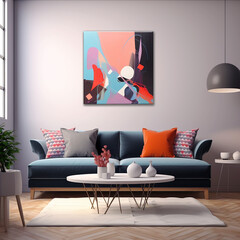 Modern art painting in a modern living room interior