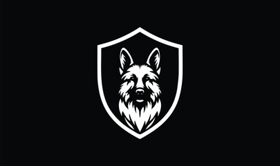 black and white wolf and dog shield on black and whit background