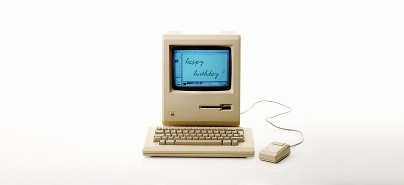 Studioshot of an original Macintosh 128k called Apple Macintosh on white background. This was the first produced Mac, released on january 1984