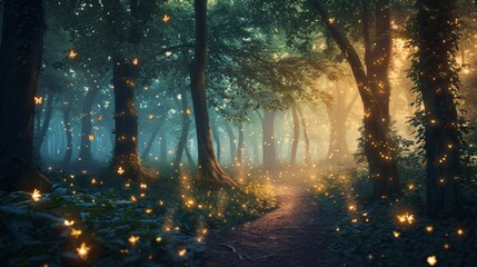 Enchanting Forest Trail Illuminated by Mesmerizing