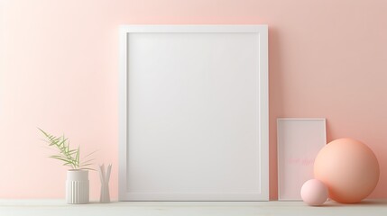 Fototapeta na wymiar Single Mockup poster blank frame on a wall painted in soft pastel hues