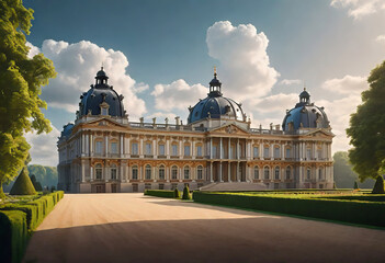 Fototapeta premium View of a luxurious aristocratic historical palace with a park, architectural monuments of the Baroque era of the 16th-18th centuries,