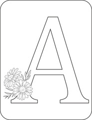 Floral alphabet letter A  OR Z with hand drawn flowers and leaves for wedding invitation greeting card