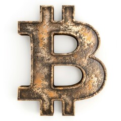 Venetian Plaster Bitcoin Sign isolated on White Background. Photorealistic Cryptocurrency Coin Sign on white backdrop. Square Illustration. Ai Generated Digital Currency and Blockchain 3D Symbol.