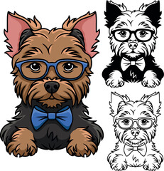 Cute Yorkshire terrier with glasses and bow tie