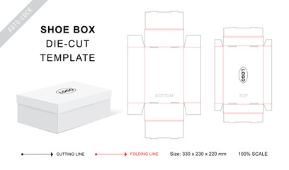 Shoe box die cut template with 3D blank vector mockup - obrazy, fototapety, plakaty