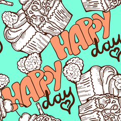 Tasty sweet cupcake dessert decorative seamless pattern for textile design, fabric print, digital or wrapping paper, wallpaper, background and backdrop, bakery shop decoration, cafe, restaurant menu.